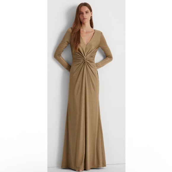 Lauren Ralph Lauren Dresses & Skirts - Lauren Ralph Lauren Size 2 Twist Front Jersey Maxi Shift Dress Gold Long Sleeves